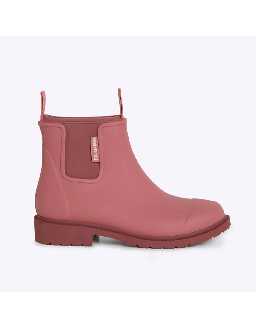 Merry People Bobbi gumboots in clay color, waterproof rubber footwear with a chunky sole and stylish design.