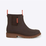 Merry People Bobbi gumboots in mocha, side view showing stylish waterproof rubber footwear for rainy days