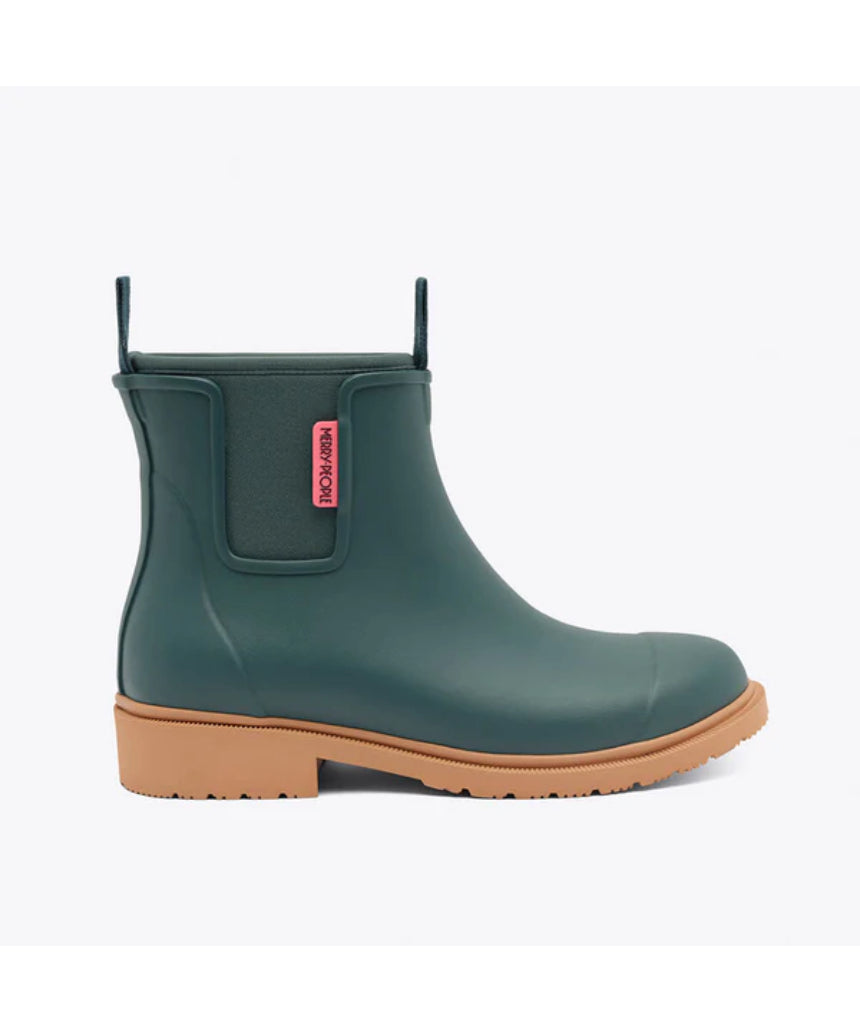 Merry People Bobbi Gumboot in teal displayed from the side, showcasing waterproof rubber rain boots for women.