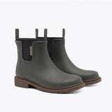 Merry People Bobbi gumboots in charcoal color, stylish waterproof rubber boots with a textured sole and ankle height.