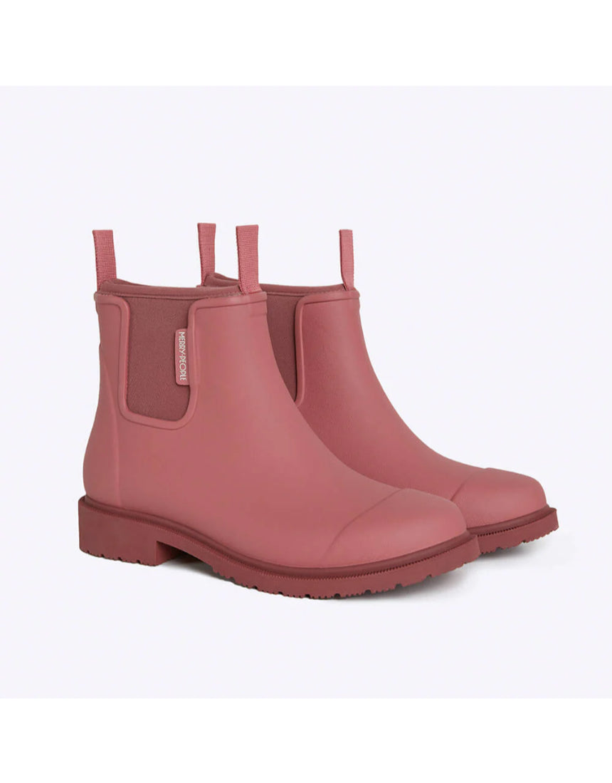 Merry People Bobbi gumboots in clay color, waterproof rubber footwear with a textured sole and ankle height design.