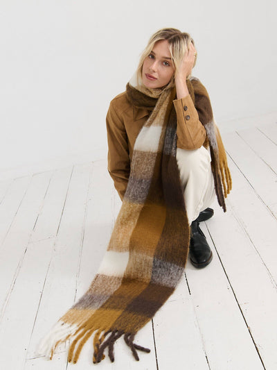 Dijon Checkered Fluffy Scarf, scarf, Angels Whisper Accessories - Say It Sister