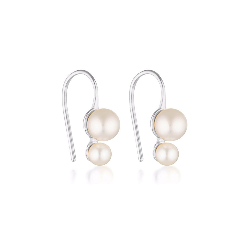 Linda Tahija - Double Pearl Hook Earrings in Silver