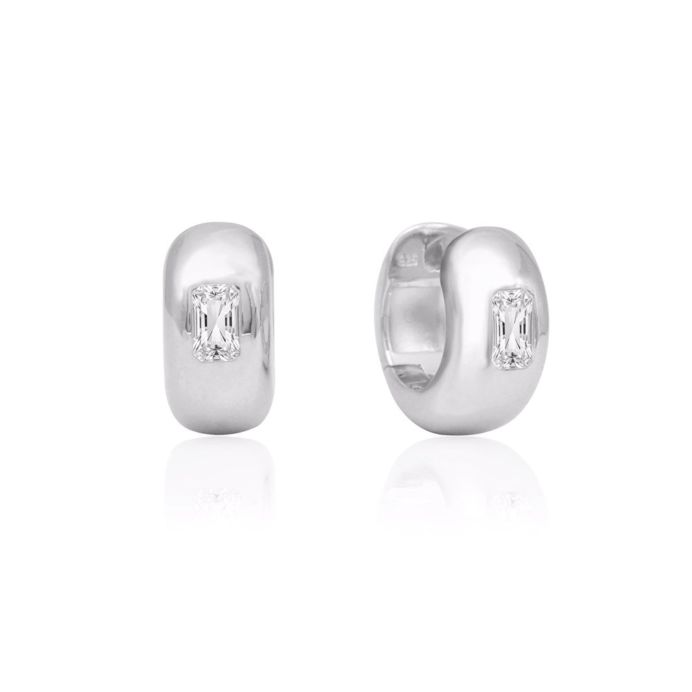 Linda Tahija - Rocco Huggie Earrings - Lab Grown Sapphire in Silver