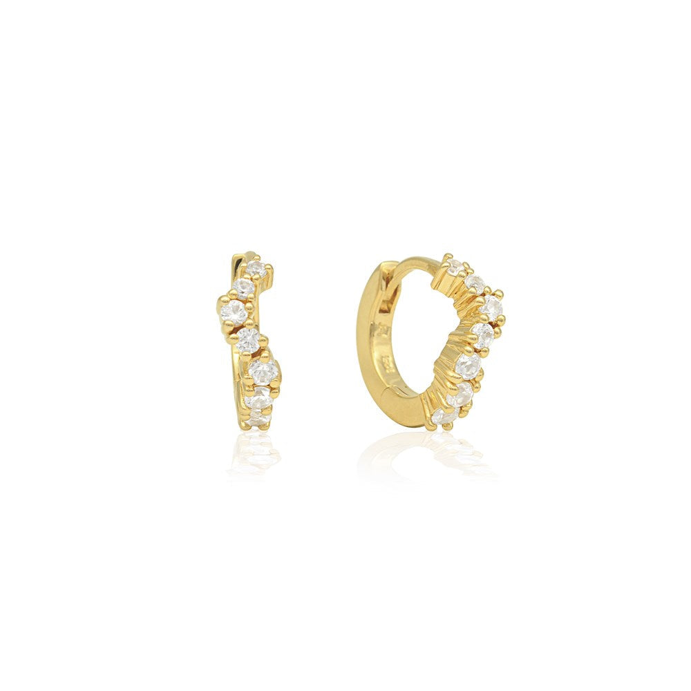 Linda Tahija Ebb Huggie earrings with lab-grown white sapphires in gold vermeil