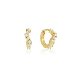 Linda Tahija Ebb Huggie earrings with lab-grown white sapphires in gold vermeil