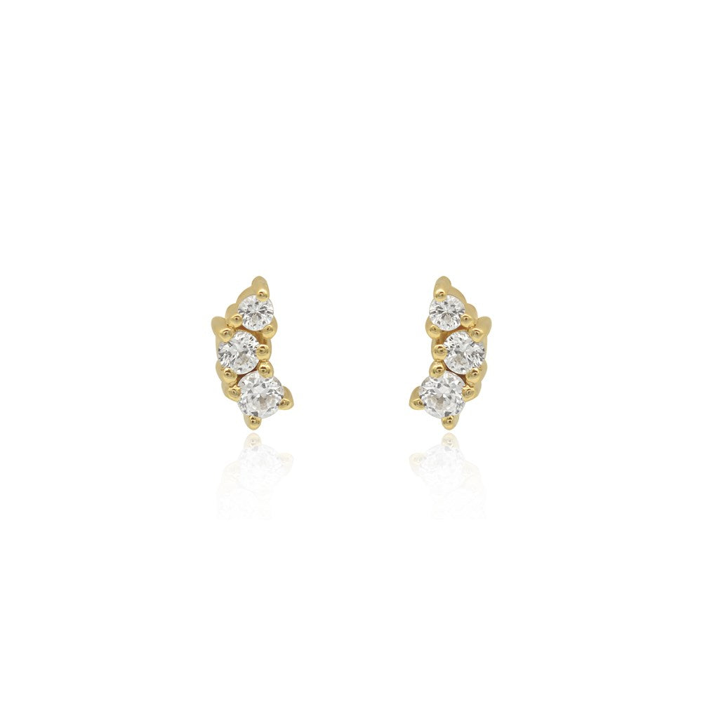 Linda Tahija Ebb stud earrings with lab-grown sapphire gemstones, showcasing elegant gold posts and a sleek design.