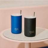 Frank Green iced coffee cup with straw in Deep Ocean color, featuring a sleek design and reusable eco-friendly material.