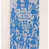 Blue Q tea towel featuring a colorful kitchen party design with playful graphics and vibrant colors.