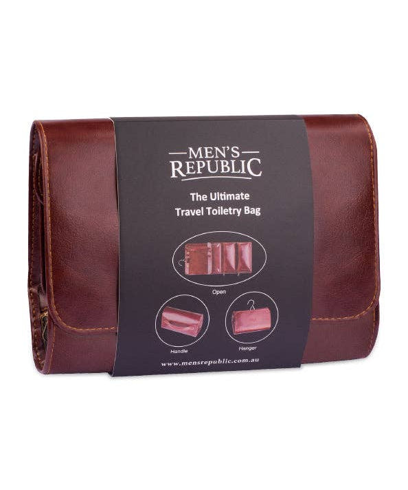 Men's Republic travel toiletry bag with hanger, compact cosmetic and toiletry storage bag for men's grooming essentials.