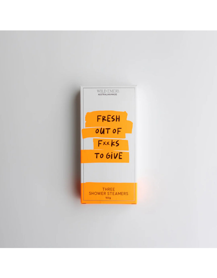 Wild Emery Fresh Out of F*cks to Give Shower Steamer 3-pack, colorful bath and body product with vibrant packaging.