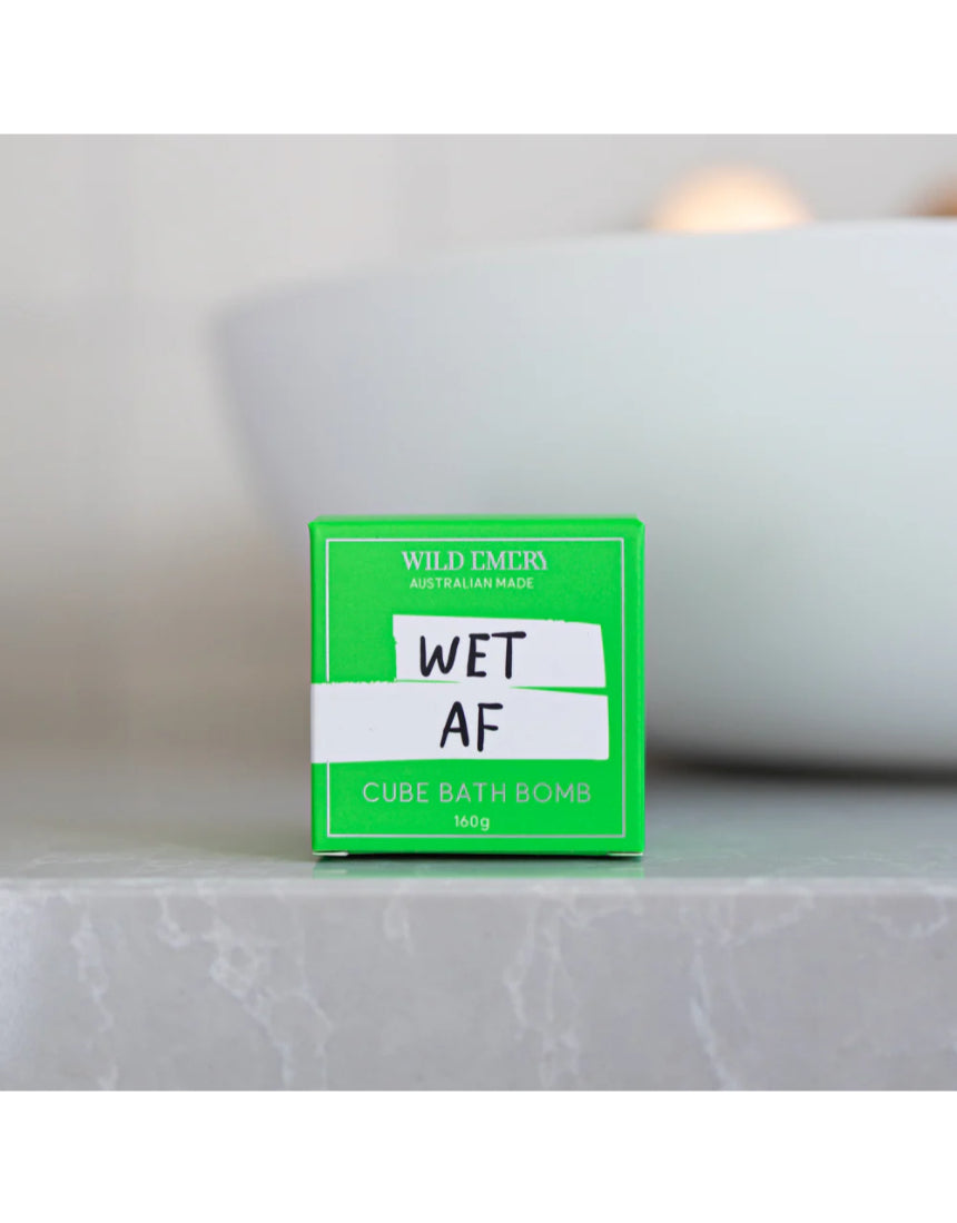 Wild Emery Wet AF Bath Bomb in vibrant colors, designed for luxurious bath and body relaxation.