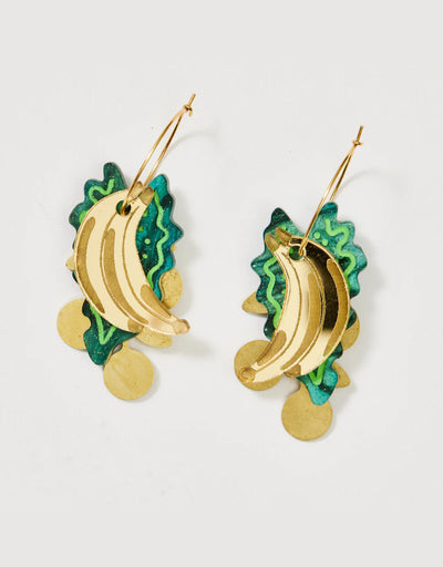 Martha Jean - Leaf & Banana Earrings Green/Gold - Say It Sister