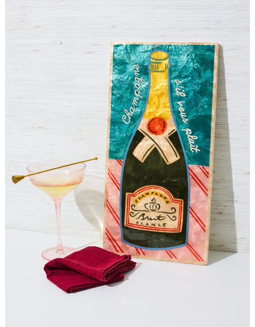 Jones & Co Happy Hour Champers Tile wall decor with a stylish champagne-themed design for home interior decoration.