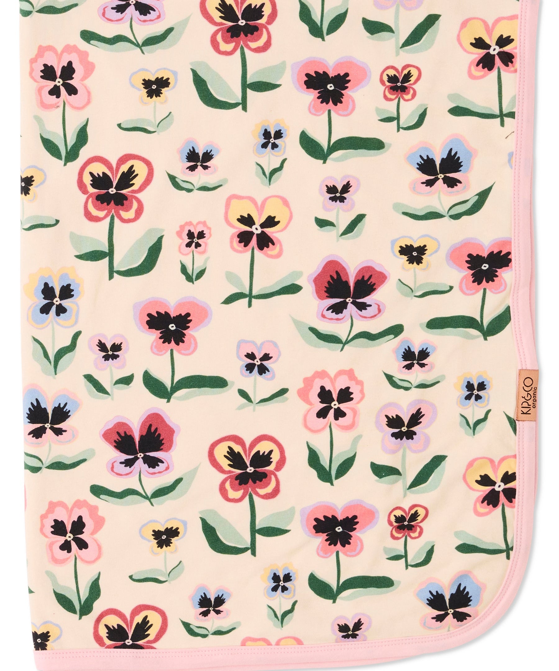 Kip & Co Pretty Pansy organic cotton baby blanket with floral pattern, soft and cozy for infants and young children.