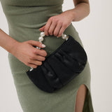 Victoria Satin Pearl Strap Bag in Black, bag, Angels Whisper Accessories - Say It Sister