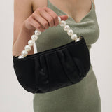 Victoria Satin Pearl Strap Bag in Black, bag, Angels Whisper Accessories - Say It Sister
