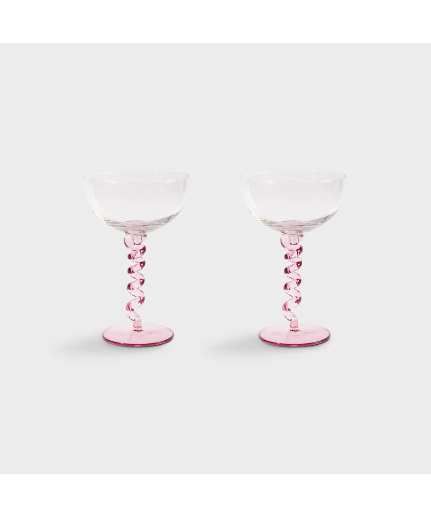 Klevering coupe spiral pink earrings set of 2 with pink spiral design and silver hooks, on a white background.