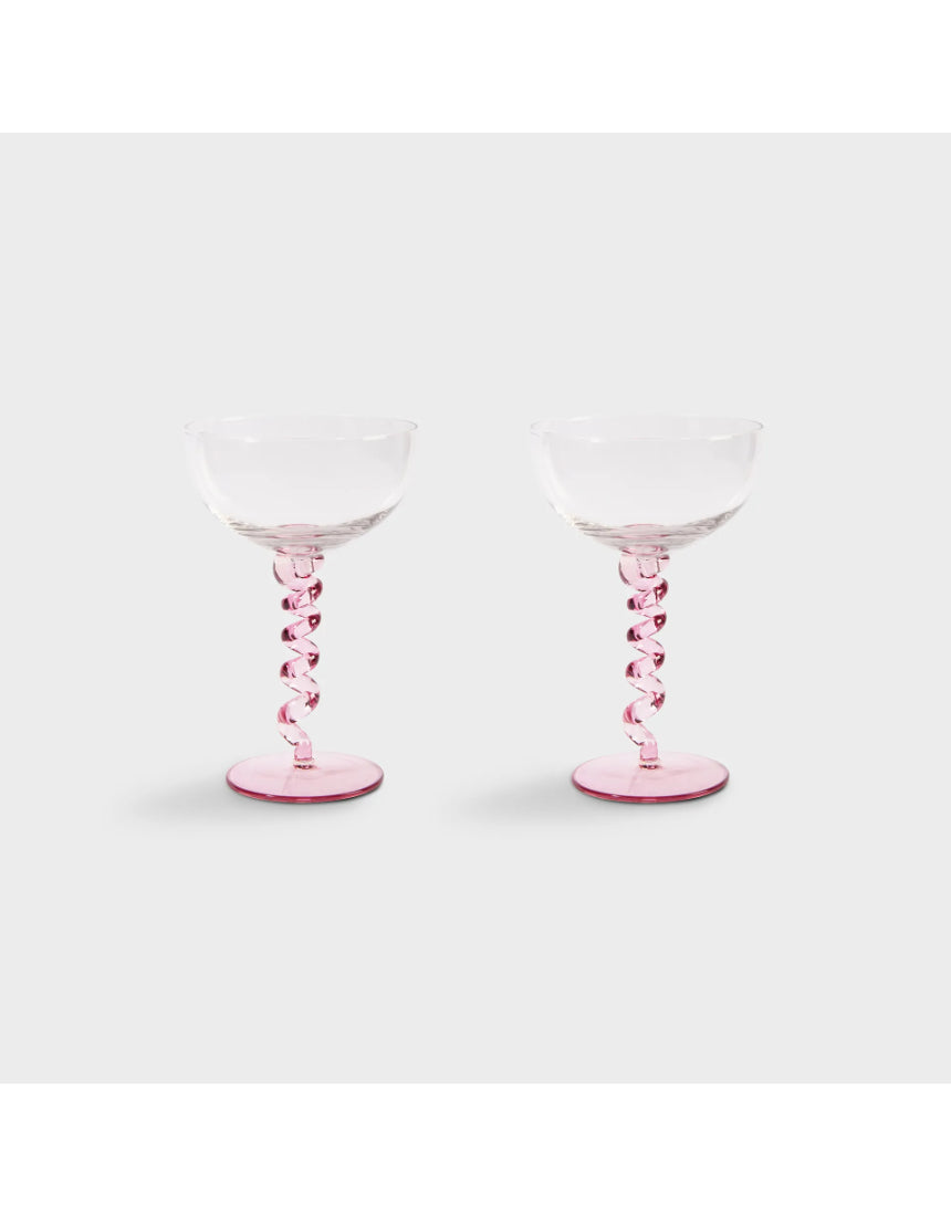 Klevering coupe spiral pink earrings set of 2 with pink spiral design and silver hooks, on a white background.