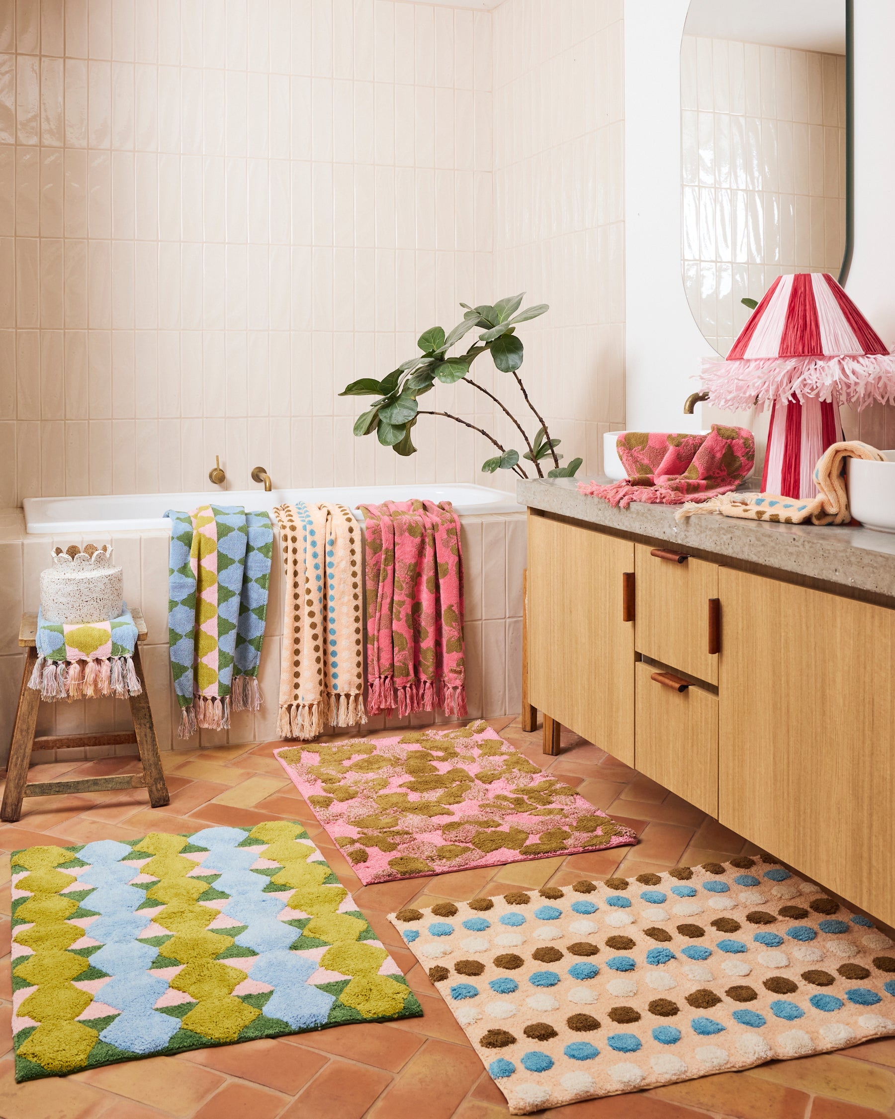 Kip & Co Genie bath mat with colorful, soft textured surface and non-slip backing, designed for bathroom comfort and style.