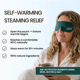 Lula self-warming eye mask with eucalyptus and tea tree, soft fabric designed for soothing relaxation, shown on the eye area.