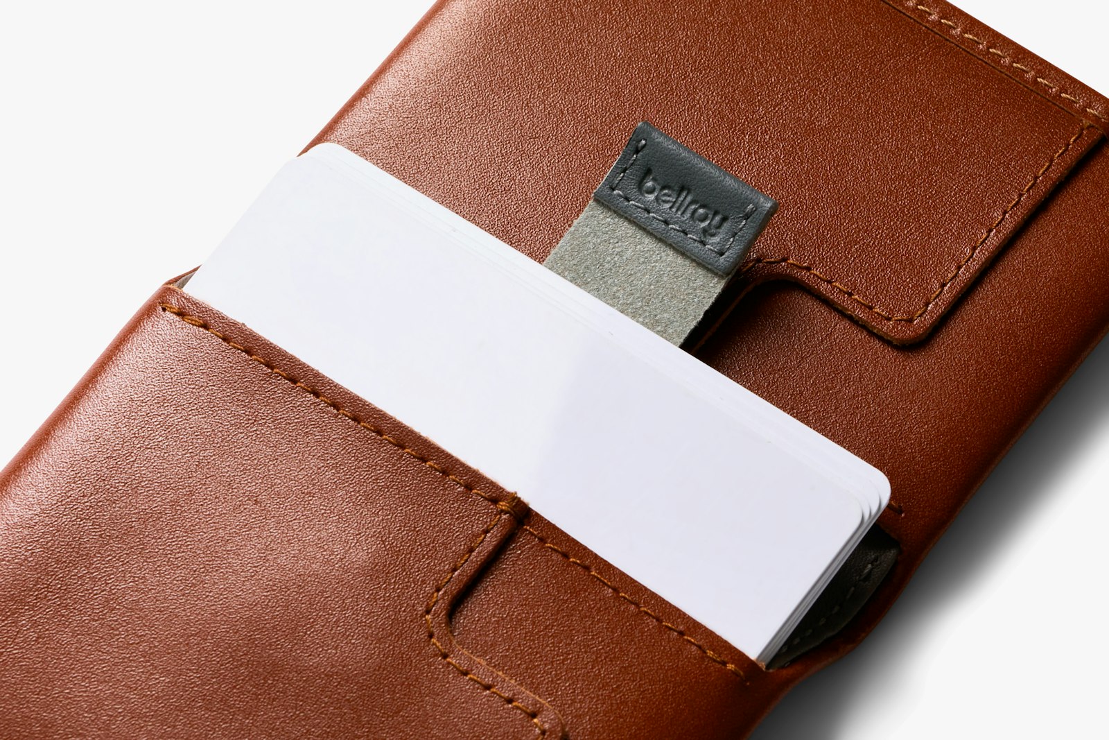 Bellroy Slim Sleeve wallet in Sienna leather with multiple card slots and a sleek, compact design for everyday use.