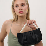 Victoria Satin Pearl Strap Bag in Black, bag, Angels Whisper Accessories - Say It Sister