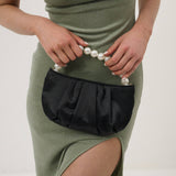 Victoria Satin Pearl Strap Bag in Black, bag, Angels Whisper Accessories - Say It Sister
