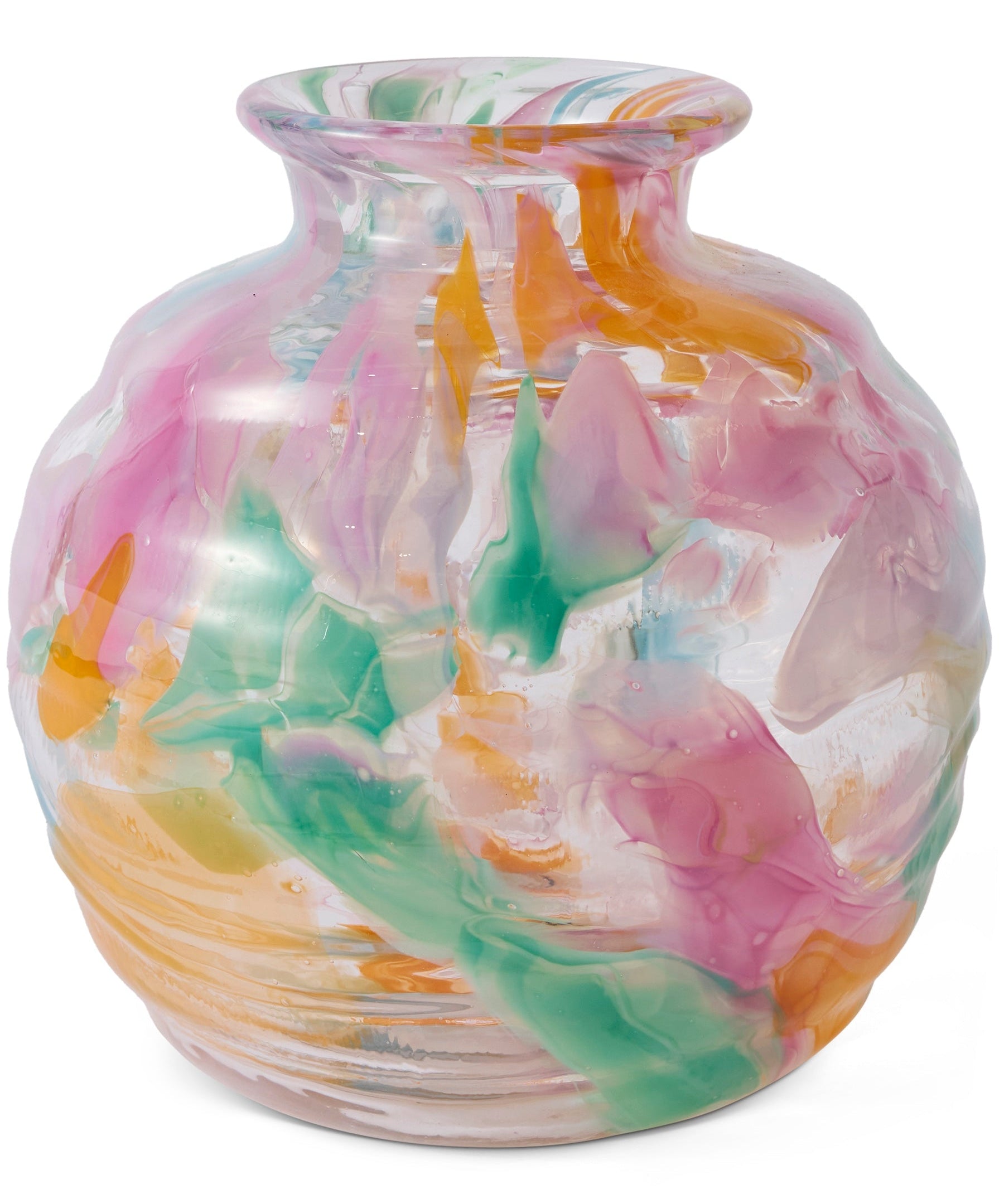 Kip & Co Swirl Sorbet Round Vase with colorful swirl design, smooth ceramic surface, and rounded shape for decorative display.