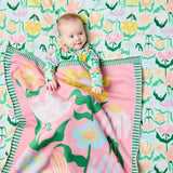 Kip & Co - Popping Flowers Green Cotton Knitted Blanket, , Kip & Co - Say It Sister