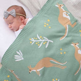 Australiana Baby Blanket - Kangaroo/Green, , Living Textiles - Say It Sister