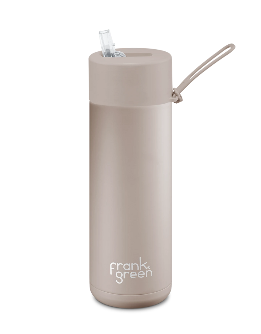 Frank Green Moon Dust 595ml reusable drinkware bottle showing a sleek design and vibrant moon dust color.