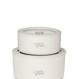 Frank Green stainless steel bowls with glass lids, 2-pack in 700ml and 1500ml sizes, ideal for home storage and organization.