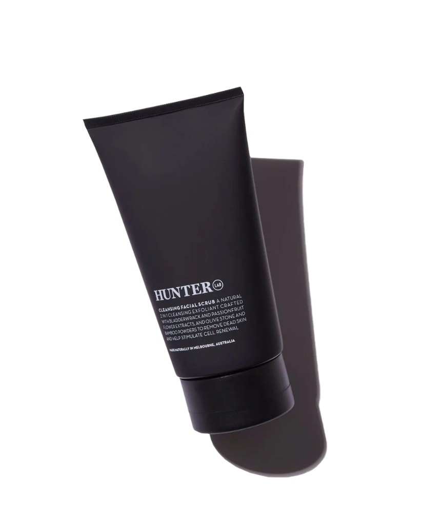 Hunter Lab Cleansing Facial Scrub in 150g jar, featuring exfoliating beads and a creamy texture for clean, refreshed skin.