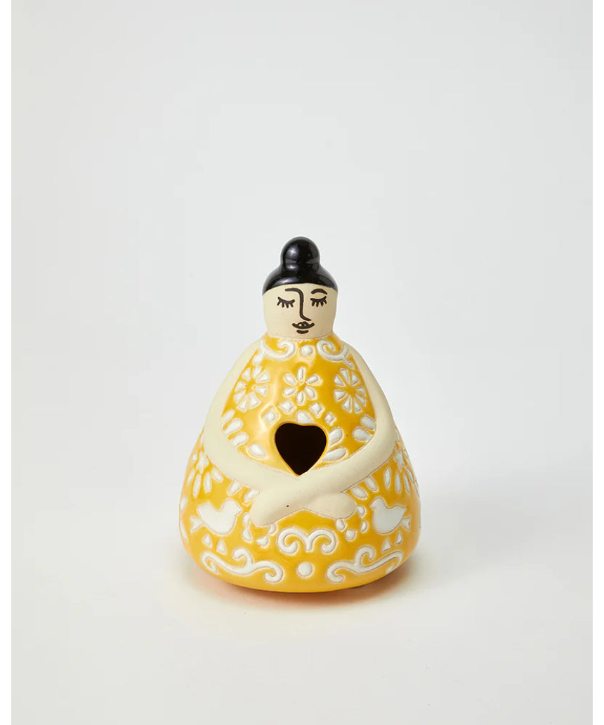 Jones & Co Nonna Sunny floral vase with bright yellow and orange flower patterns, ceramic decorative vase for flowers.