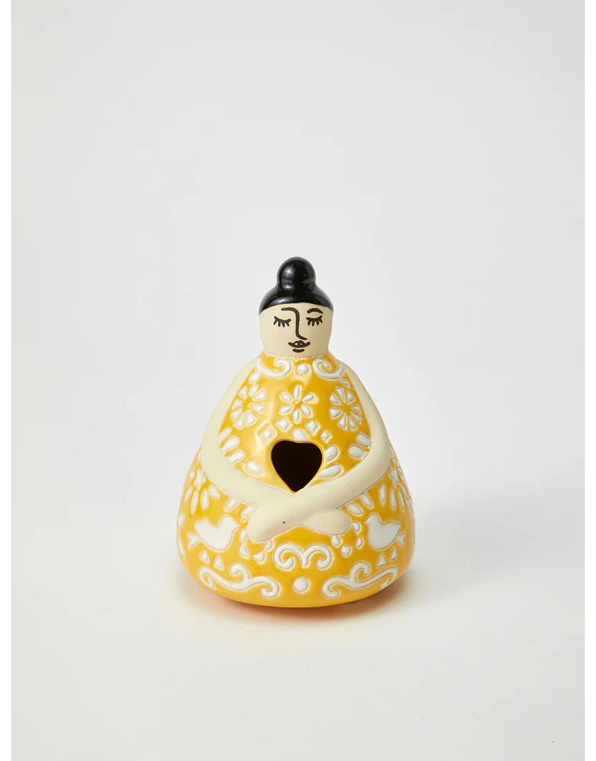 Jones & Co Nonna Sunny floral vase with bright yellow and orange flower patterns, ceramic decorative vase for flowers.