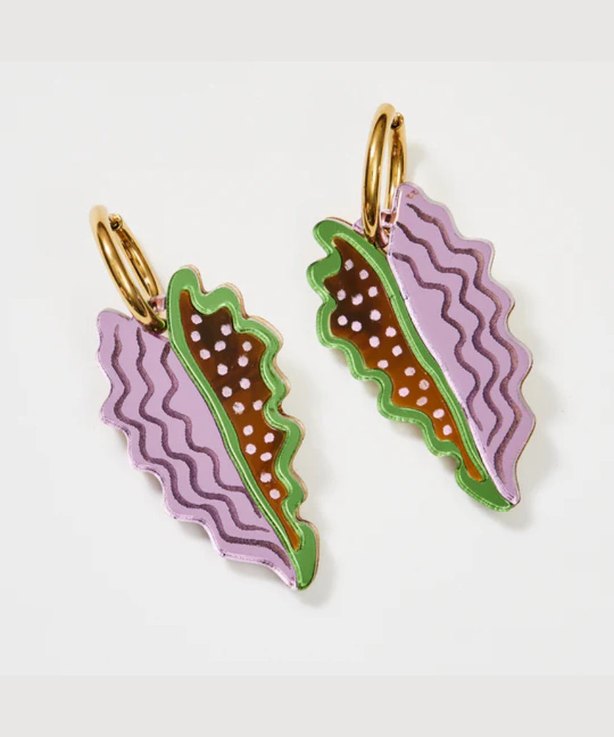 Martha Jean - Big Leaf Earrings Tan/Lilac - Say It Sister