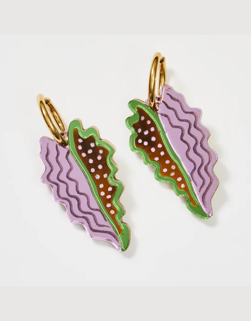 Martha Jean - Big Leaf Earrings Tan/Lilac - Say It Sister