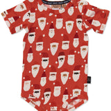 Kip & Co red short sleeve romper for babies and toddlers, featuring festive HoHoHo print and comfortable cotton fabric.