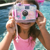 SunnyLife underwater camera in sherbet color, showcasing waterproof design and compact shape for underwater photography.