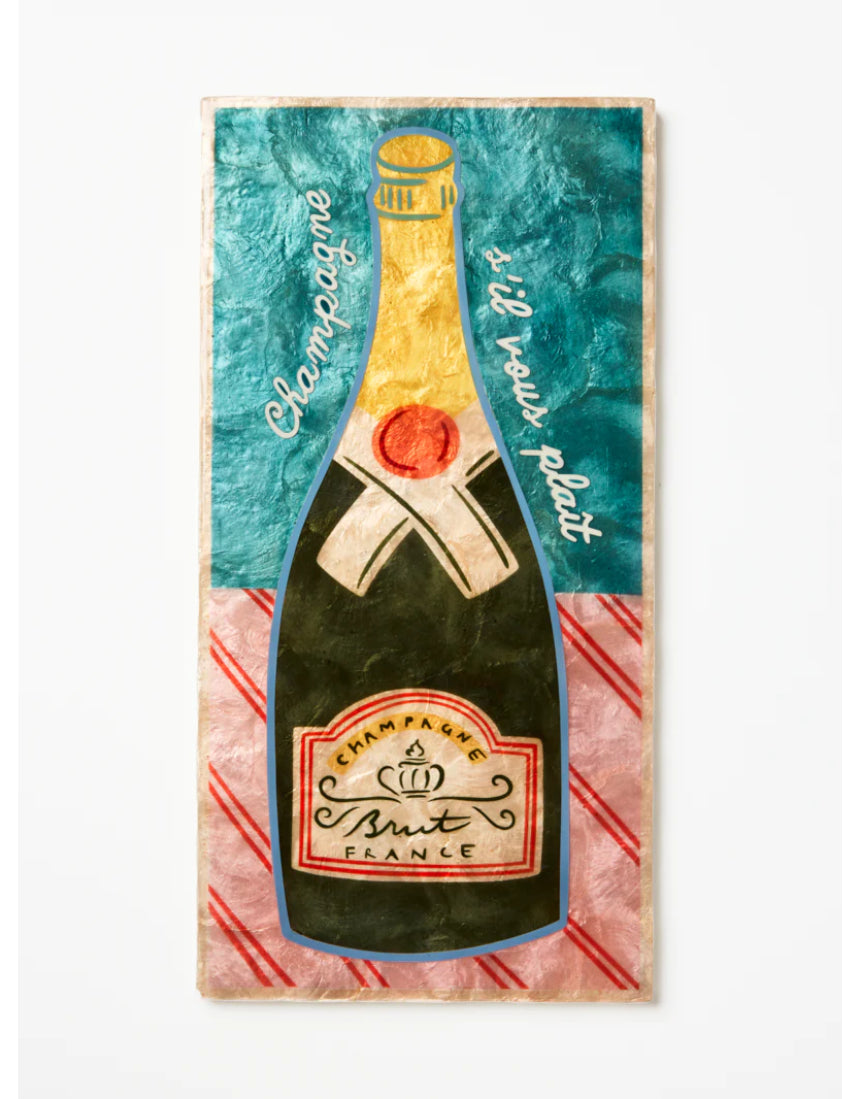 Jones & Co Happy Hour Champers Tile wall decor featuring a stylish design with celebratory text and decorative accents.