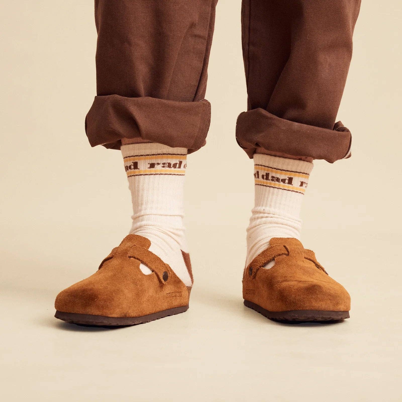 Banabae Rad Dad organic cotton crew sock in natural color, single sock displayed with ribbed cuff and soft fabric texture