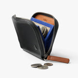 Bellroy Folio Mini wallet in charcoal cobalt with card slots and cash compartment, compact leather wallet design