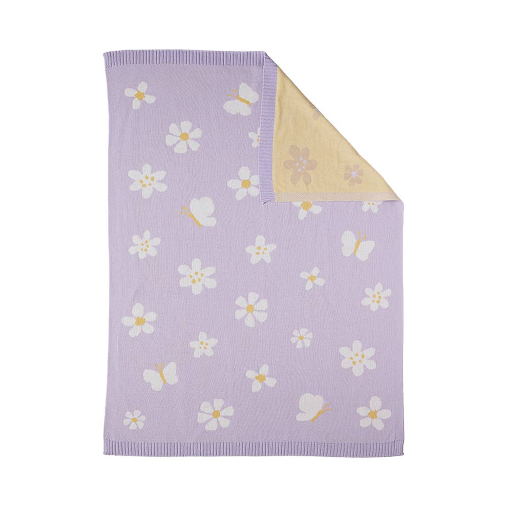 Pram Knitted Blanket - Lilac Daisy Dreams, , Living Textiles - Say It Sister
