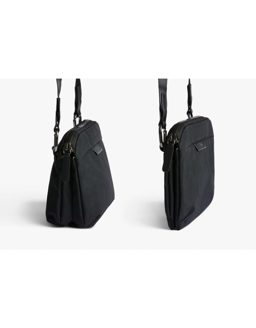 Bellroy Tokyo Side Bag in Raven, a sleek black crossbody bag with adjustable strap and minimalist design for everyday use.