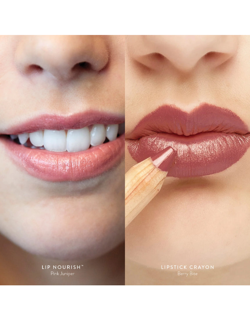 Lük Beautifood Nude Berry Duo lipstick set showing two natural lip shades in sleek packaging with a lipstick swatch.