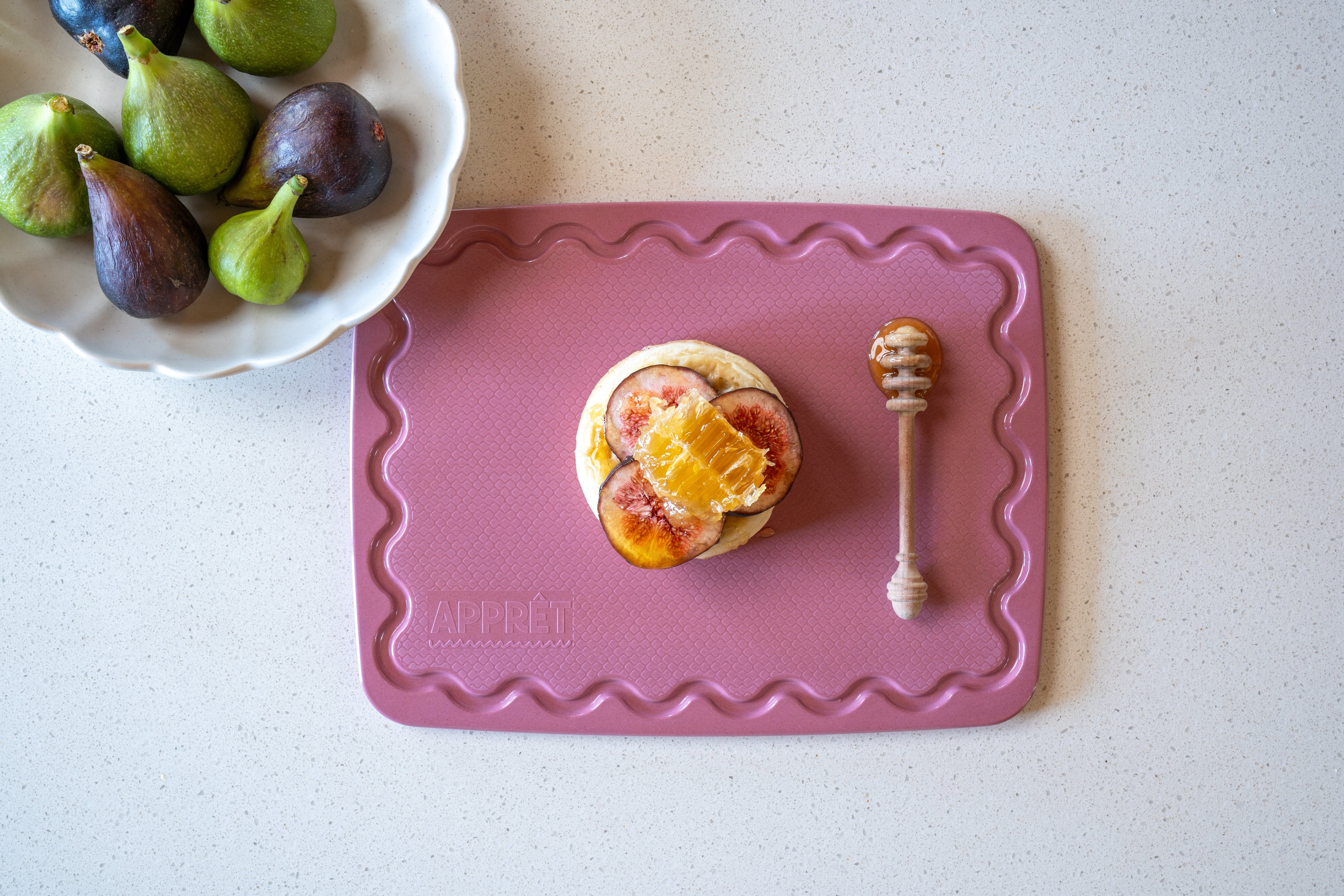 Maison Apprêt pink petite chopping board, small wooden kitchen board with a smooth finish and compact size.