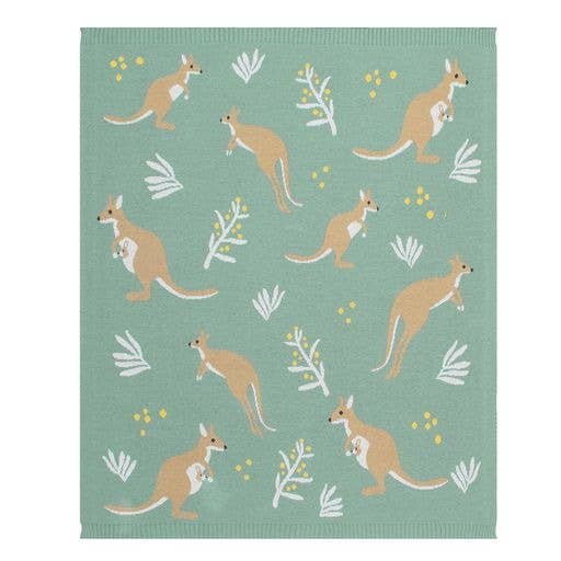 Australiana Baby Blanket - Kangaroo/Green, , Living Textiles - Say It Sister