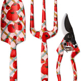 Kip & Co Pomodori Garden Tools and Gloves Set with colorful hand tools and protective gardening gloves displayed on a garden table