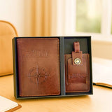 Men's Republic travel wallet and luggage tag set with sleek design, featuring multiple compartments and clear ID window.
